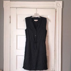 Black button down with tie sleeveless dress